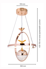 Meridyen Tek Top Gold Power Led Avize, 3 Renk Yanabilen Lüks Led Avize, Mutfak Salon Hol Oda Sarkıt Led Avize