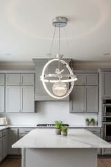 Meridyen Tek Top Krom Power Led Avize, 3 Renk Yanabilen Lüks Led Avize, Mutfak Salon Hol Oda Sarkıt Led Avize