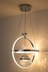 Meridyen Tek Top Krom Power Led Avize, 3 Renk Yanabilen Lüks Led Avize, Mutfak Salon Hol Oda Sarkıt Led Avize