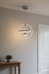 Meridyen Tek Top Siyah Power Led Avize, 3 Renk Yanabilen Lüks Led Avize, Mutfak Salon Hol Oda Sarkıt Led Avize