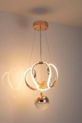 Tek Toplu Kiev Power Led Gold Avize, Mutfak Salon Hol Sarkıt Led Avize, 3 Renk Yanabilen Power Led Avize, Modern Avize