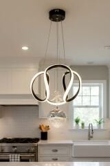 Tek Toplu Kiev Power Led Siyah Avize, Mutfak Salon Hol Sarkıt Led Avize, 3 Renk Yanabilen Power Led Avize, Modern Avize