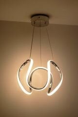 Minimal Kiev Power Led Krom Avize, Mutfak Salon Hol Sarkıt Led Avize, 3 Renk Yanabilen Power Led Avize, Modern Avize