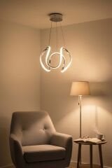 Minimal Kiev Power Led Krom Avize, Mutfak Salon Hol Sarkıt Led Avize, 3 Renk Yanabilen Power Led Avize, Modern Avize