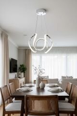 Minimal Kiev Power Led Krom Avize, Mutfak Salon Hol Sarkıt Led Avize, 3 Renk Yanabilen Power Led Avize, Modern Avize