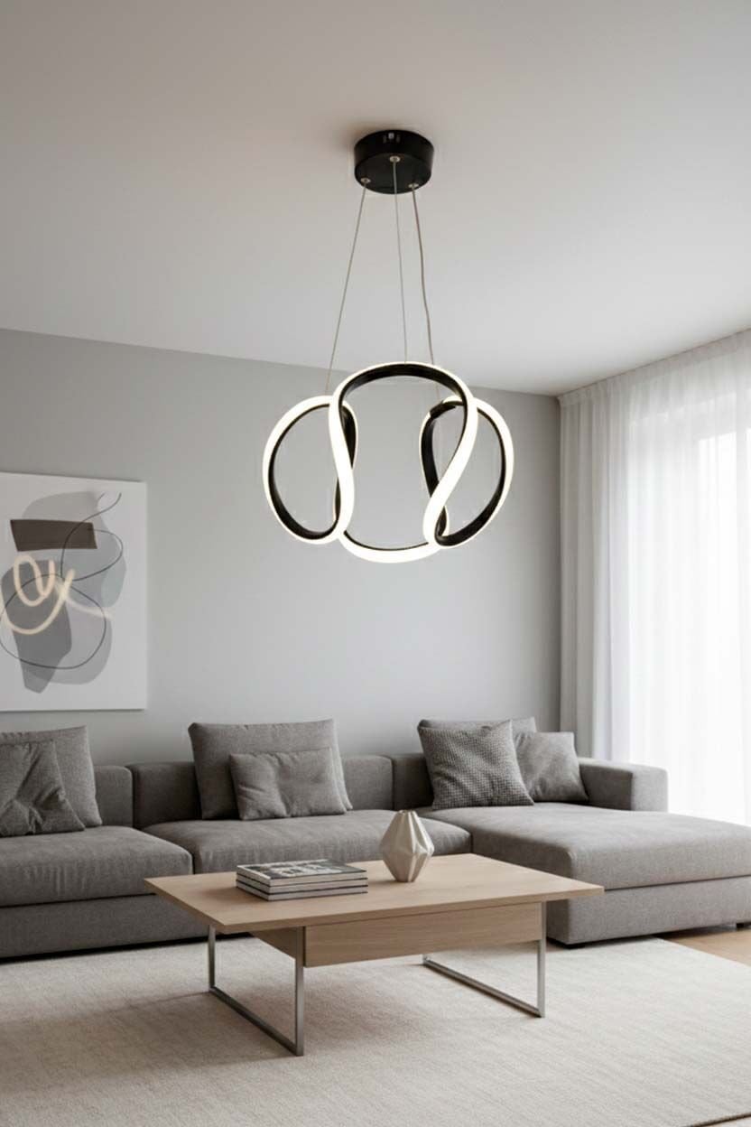 Minimal Kiev Power Led Siyah Avize, Mutfak Salon Hol Sarkıt Led Avize, 3 Renk Yanabilen Power Led Avize, Modern Avize