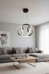 Minimal Kiev Power Led Siyah Avize, Mutfak Salon Hol Sarkıt Led Avize, 3 Renk Yanabilen Power Led Avize, Modern Avize