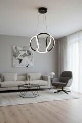 Minimal Kiev Power Led Siyah Avize, Mutfak Salon Hol Sarkıt Led Avize, 3 Renk Yanabilen Power Led Avize, Modern Avize