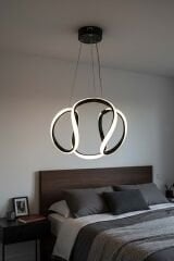 Minimal Kiev Power Led Siyah Avize, Mutfak Salon Hol Sarkıt Led Avize, 3 Renk Yanabilen Power Led Avize, Modern Avize