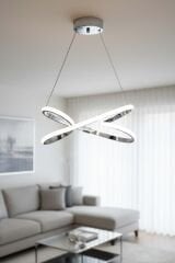 Modern Krom Palermo Power Led Avize, 3 Renk Yanabilen Lüks Led Avize, Mutfak Salon Hol Oda Sarkıt Led Avize