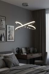 Modern Krom Palermo Power Led Avize, 3 Renk Yanabilen Lüks Led Avize, Mutfak Salon Hol Oda Sarkıt Led Avize