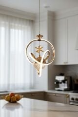 Modern Prag Gold Power Led Avize, 3 Renk Yanabilen Lüks Led Avize, Mutfak Salon Hol Oda Sarkıt Led Avize