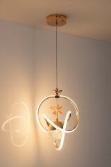 Modern Prag Gold Power Led Avize, 3 Renk Yanabilen Lüks Led Avize, Mutfak Salon Hol Oda Sarkıt Led Avize