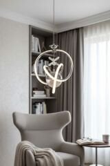 Modern Prag Krom Power Led Avize, 3 Renk Yanabilen Lüks Led Avize, Mutfak Salon Hol Oda Sarkıt Led Avize