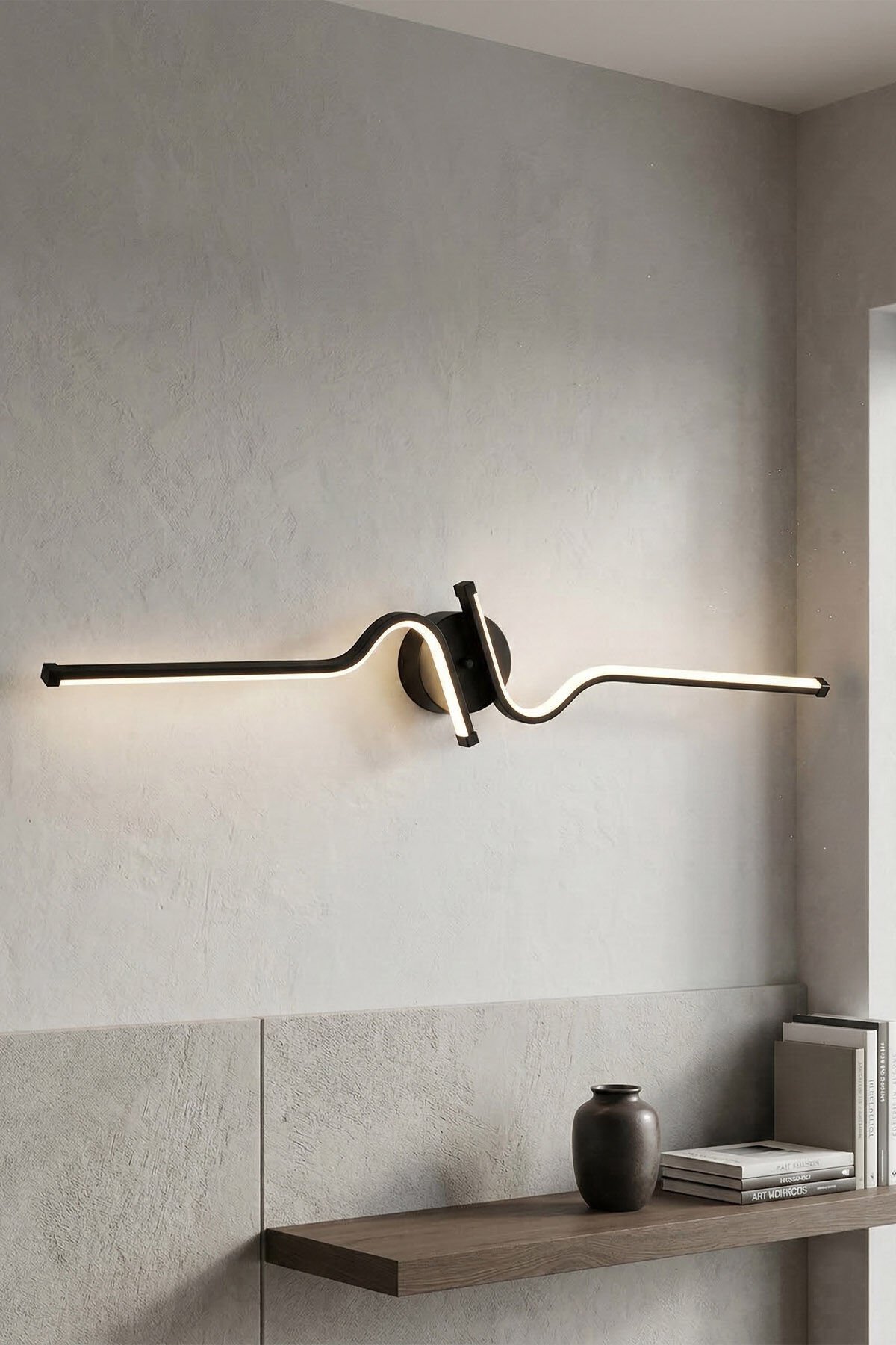 Dekoratif Minerva Siyah Led Duvar Aplik, Elektrikli 3 Renk Yanabilen Power Led Aplik, İç Mekan Modern Aydınlatma