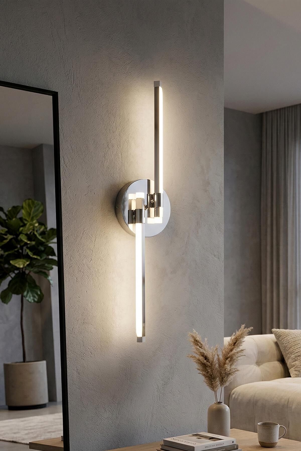 Dilge Krom Led Duvar Aplik, Elektrikli 3 Renk Yanabilen Power Led Aplik, İç Mekan Modern Aydınlatma