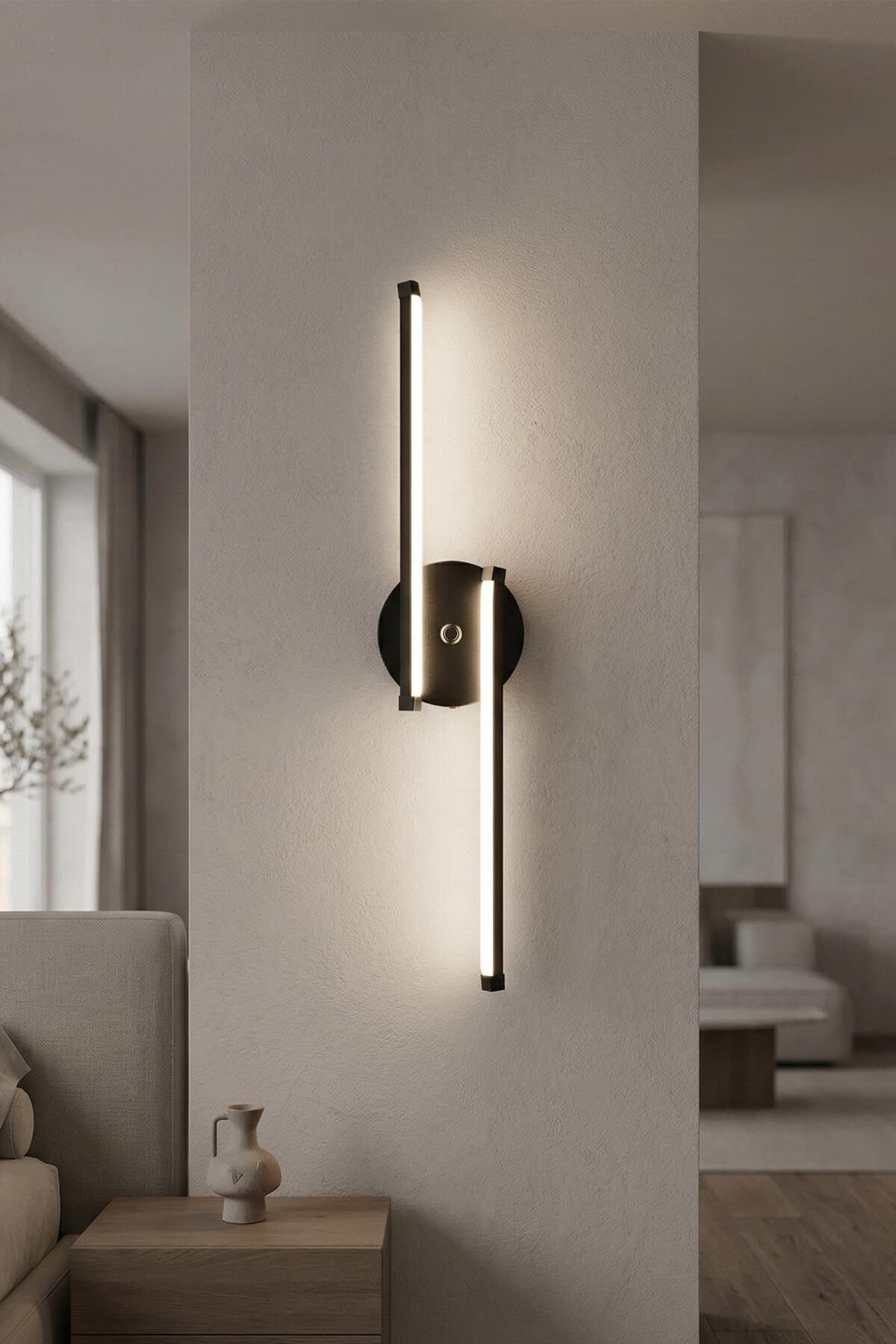 Dilge Siyah Led Duvar Aplik, Elektrikli 3 Renk Yanabilen Power Led Aplik, İç Mekan Modern Aydınlatma