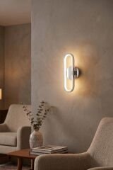 Reyes Model Krom Led Duvar Aplik, Elektrikli 3 Renk Yanabilen Power Led Aplik, İç Mekan Modern Aydınlatma