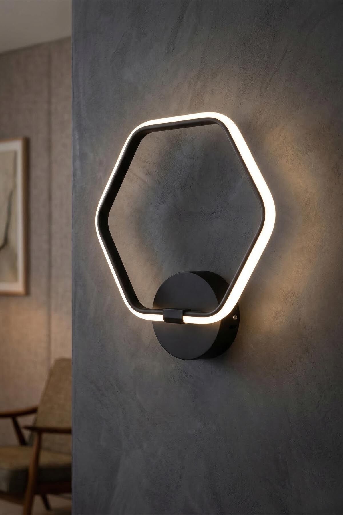 Patra Siyah Led Duvar Aplik, Elektrikli 3 Renk Yanabilen Power Led Aplik, İç Mekan Modern Aydınlatma